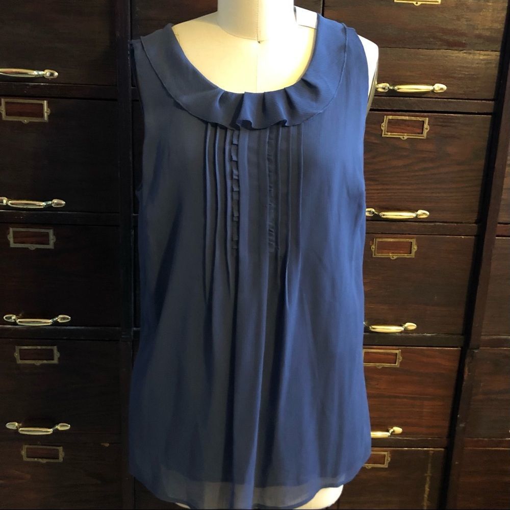 Loft Blue Chiffon Pleated Top - M